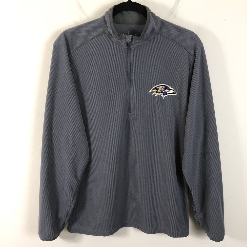 Baltimore Ravens Antigua 1/4 Zip Pullover Sweatshirt Mens Sz M Gray NFL Football